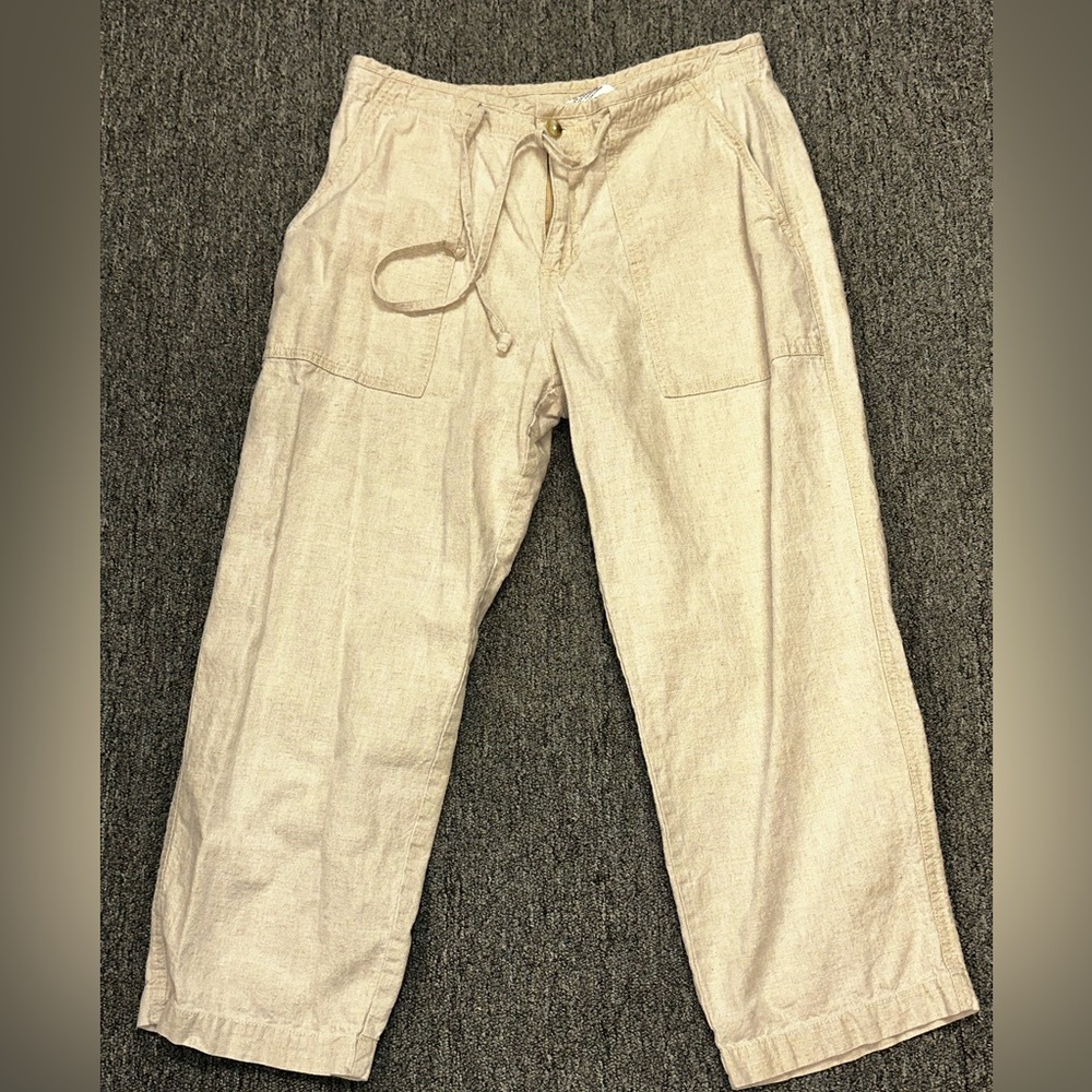 Columbia Linen Blend Capri Pants Beige lagenlook trail outdoor tie waist medium